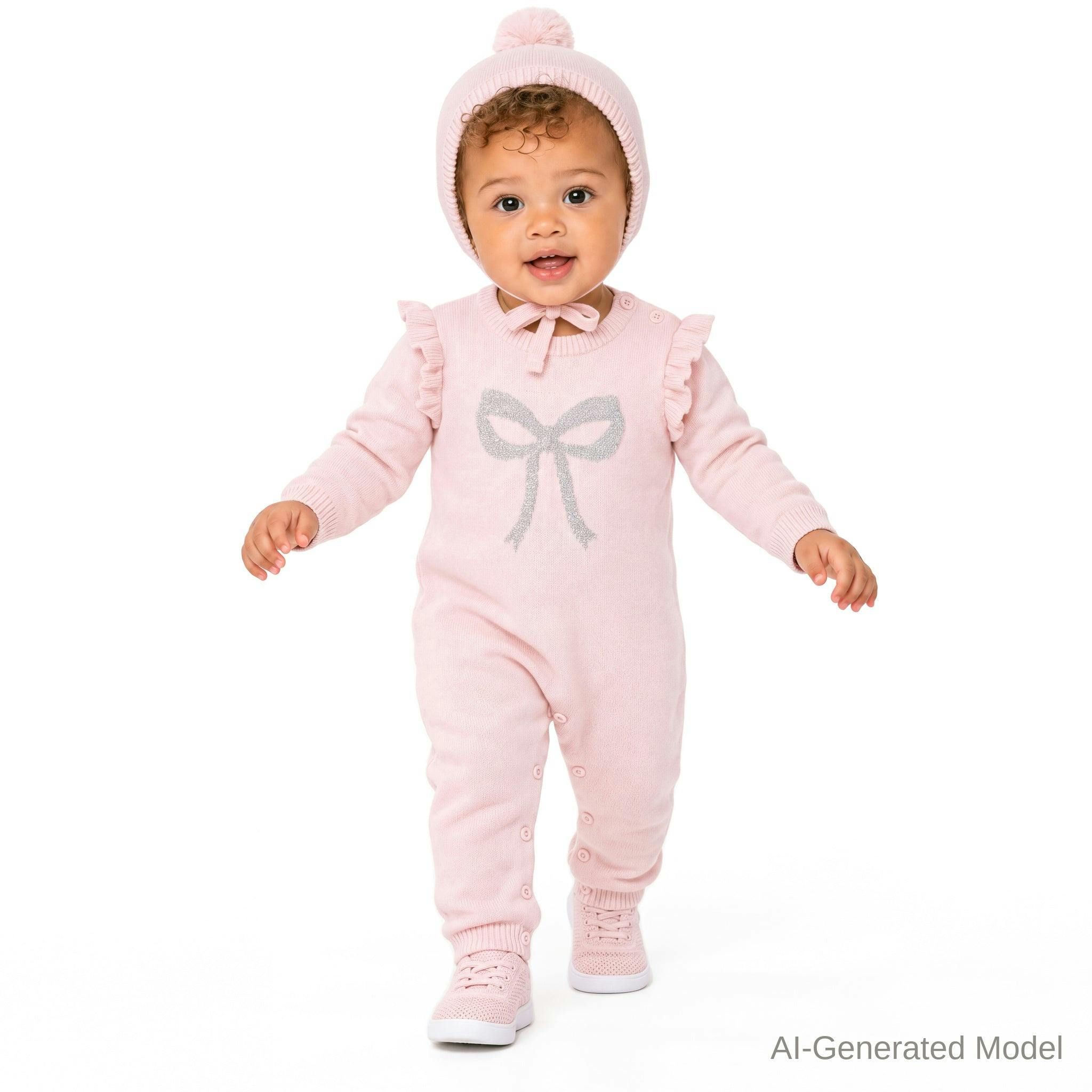 Infant Girls Sweater Romper Set | Shimmer Bow