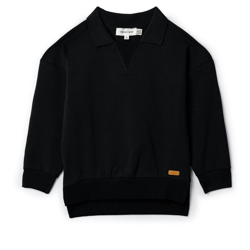 French Fleece Ribbed Sweatshirt Black