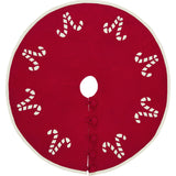 Handmade Christmas Tree Skirt in Felt - Candy Canes on Red - 60"