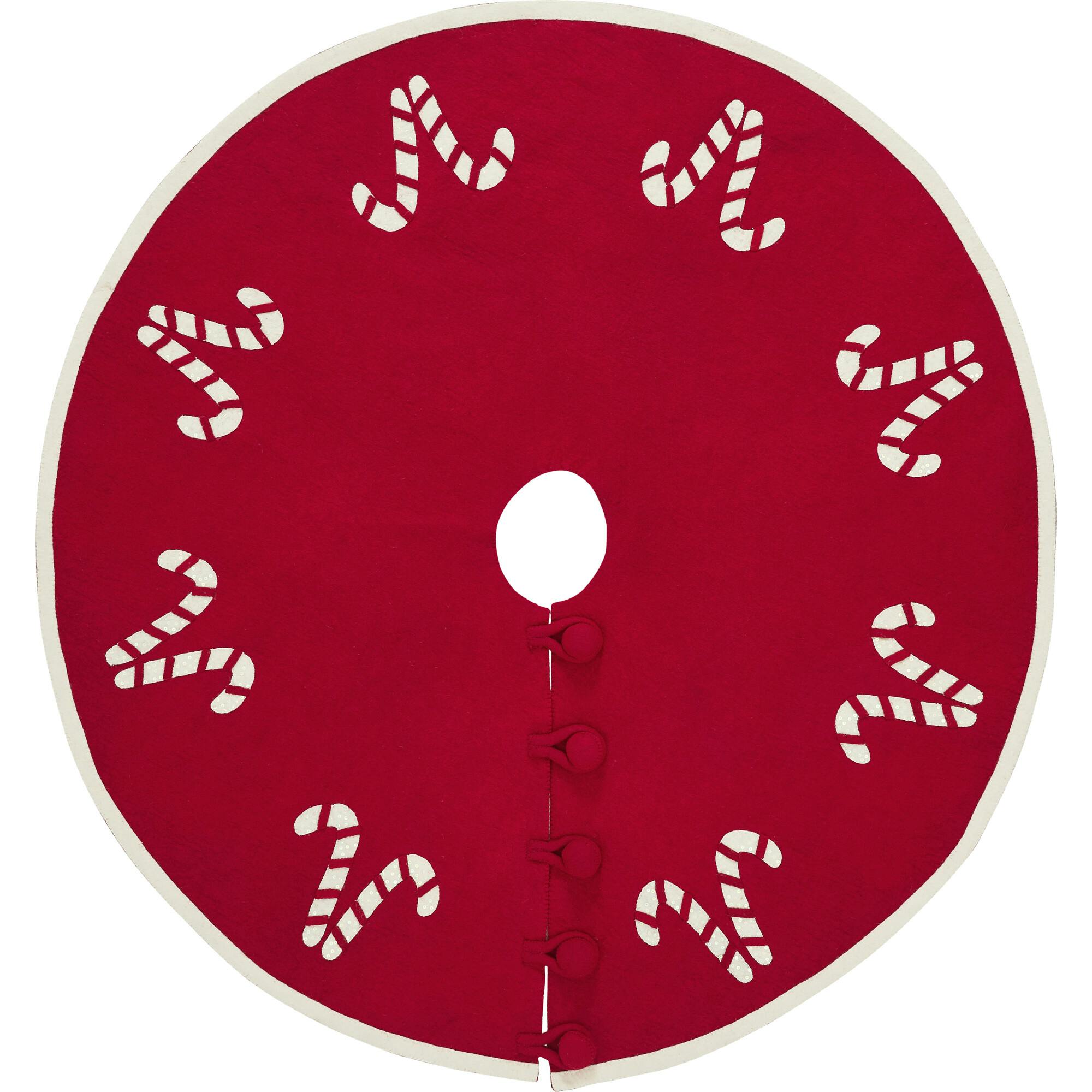 Handmade Christmas Tree Skirt in Felt - Candy Canes on Red - 60