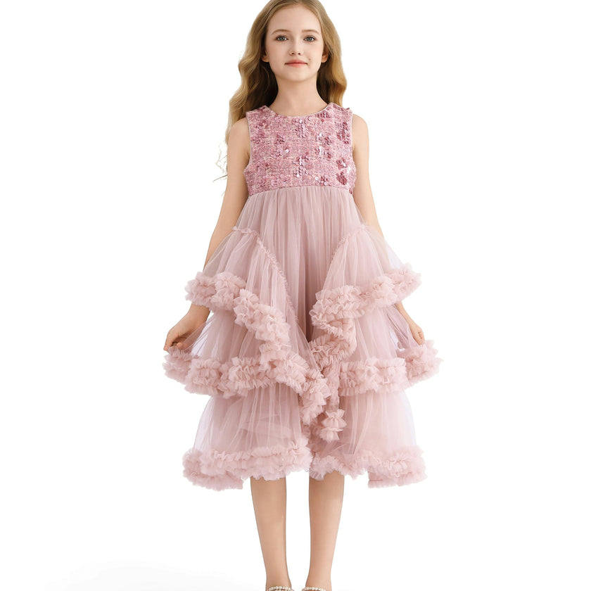 Pink Sequin & Cascading Tulle Gown