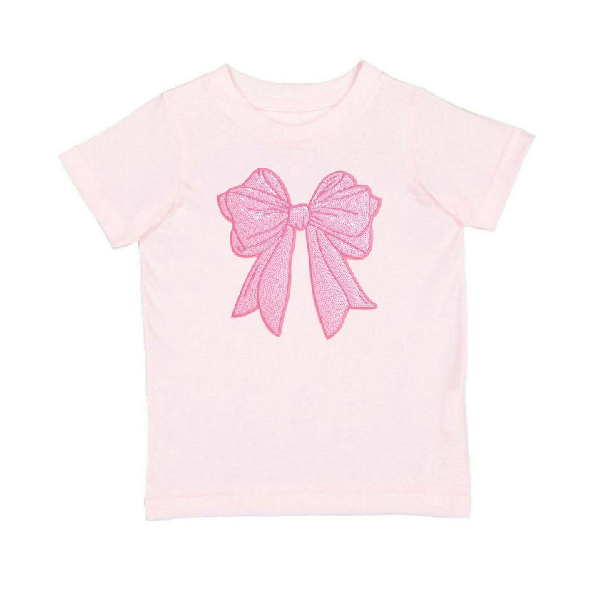Pink Bow Sequin Patch Short Sleeve T-Shirt