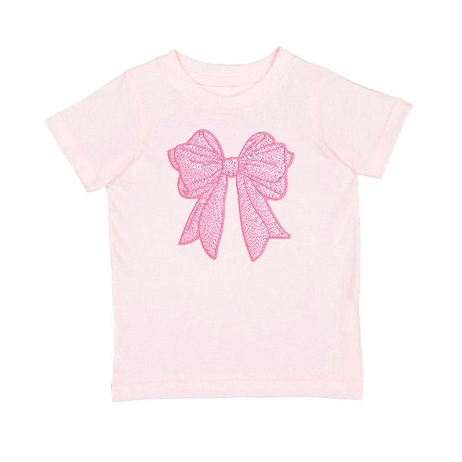 Pink Bow Sequin Patch Short Sleeve T-Shirt