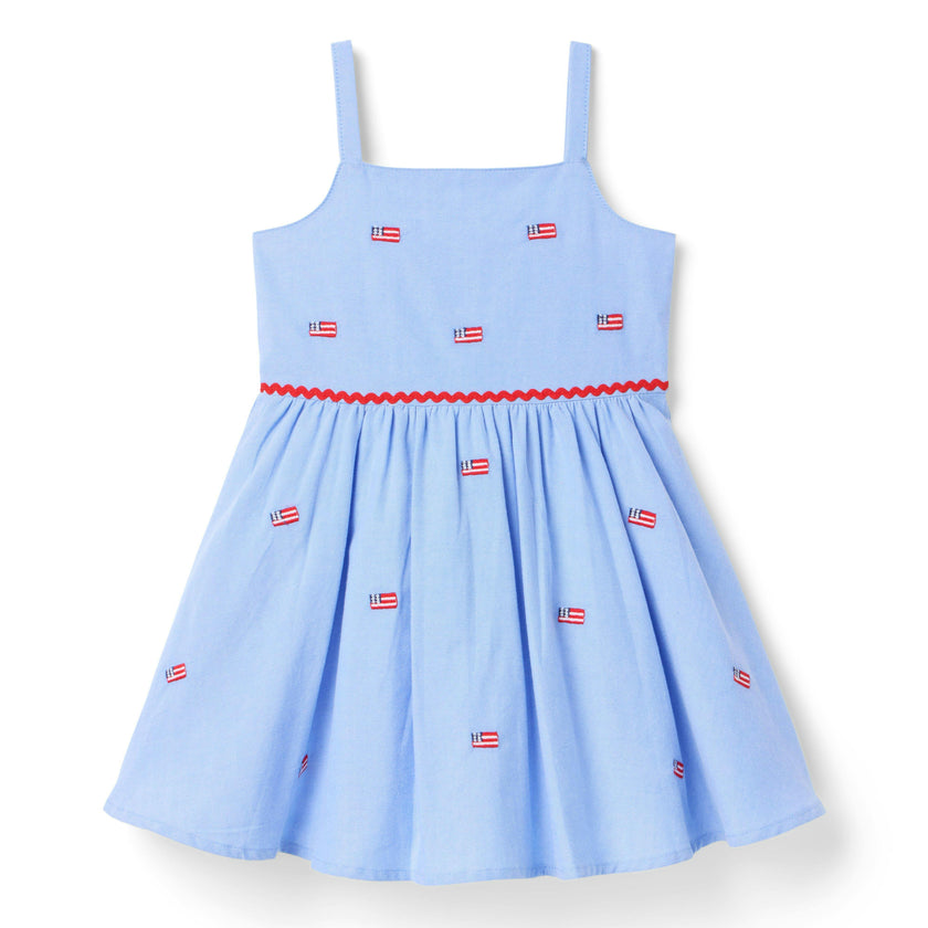 Embroidered Flag Dress, blue