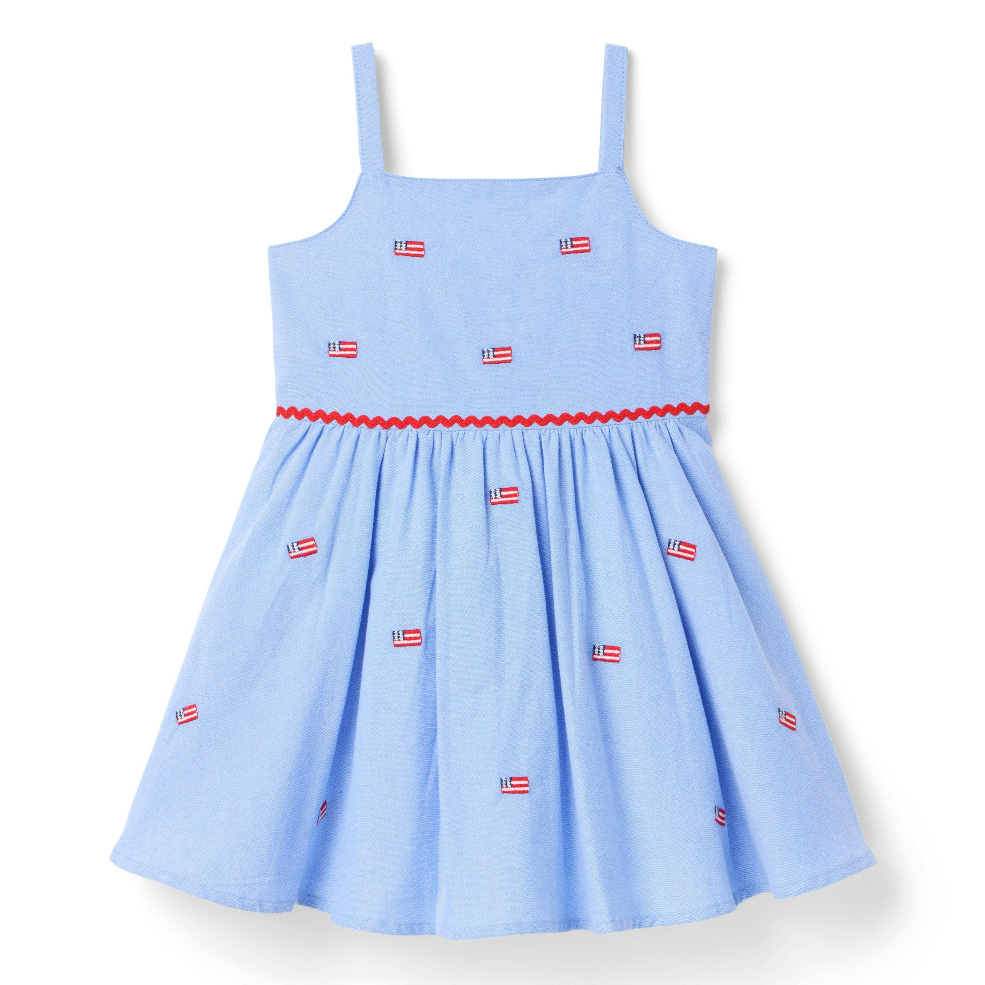 Embroidered Flag Dress, blue