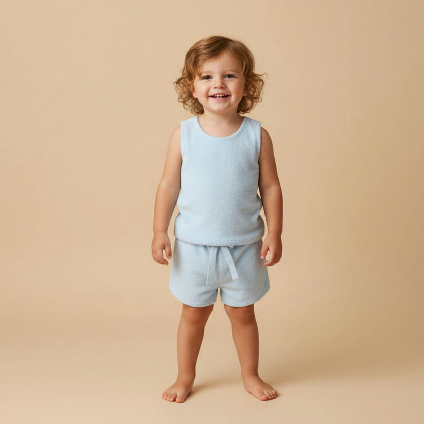 Organic Sleeveless Tee & Shorts Set - Light Blue