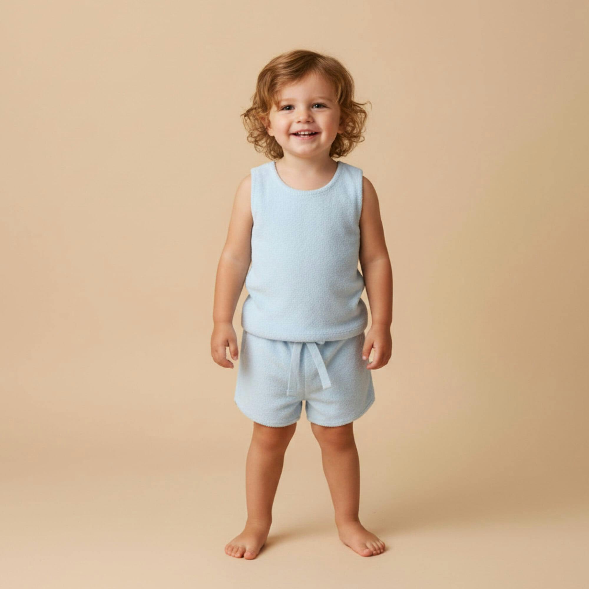 Organic Sleeveless Tee & Shorts Set - Light Blue