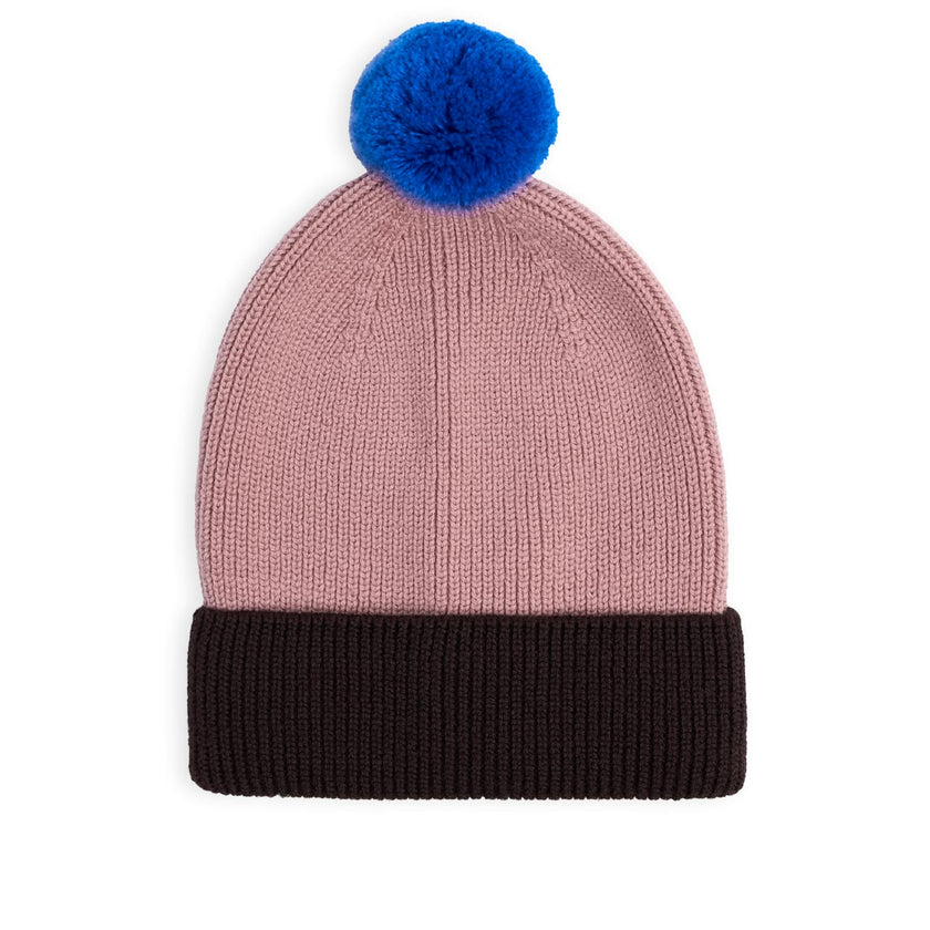 children's merino beanie - mauve & brown