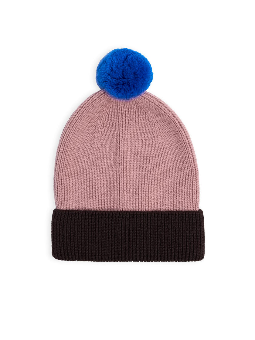 children's merino beanie - mauve & brown