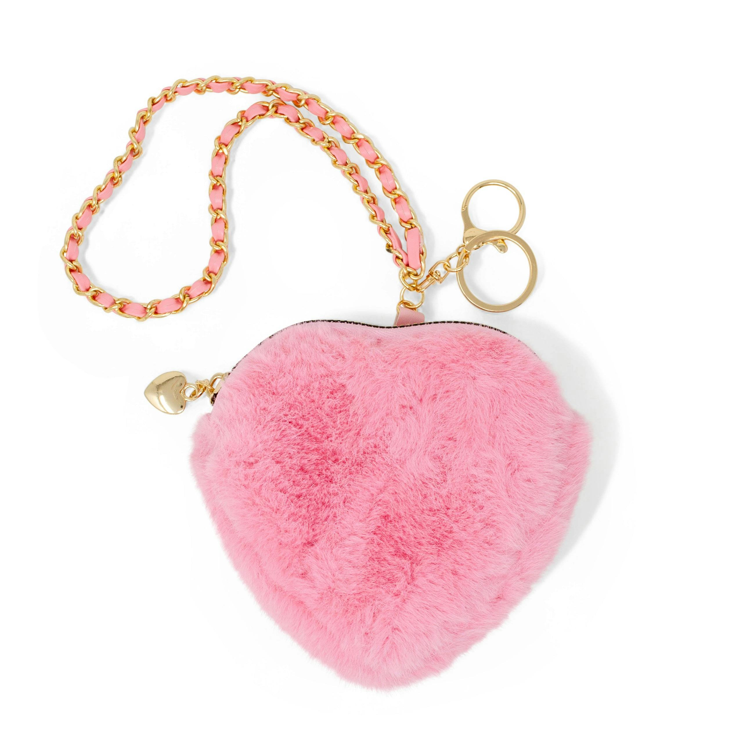 Girl's Fuzzy Heart Wristlet Coin Purse