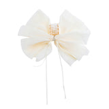 Ivory Chiffon Bow Claw Clip with Rhinestone Center