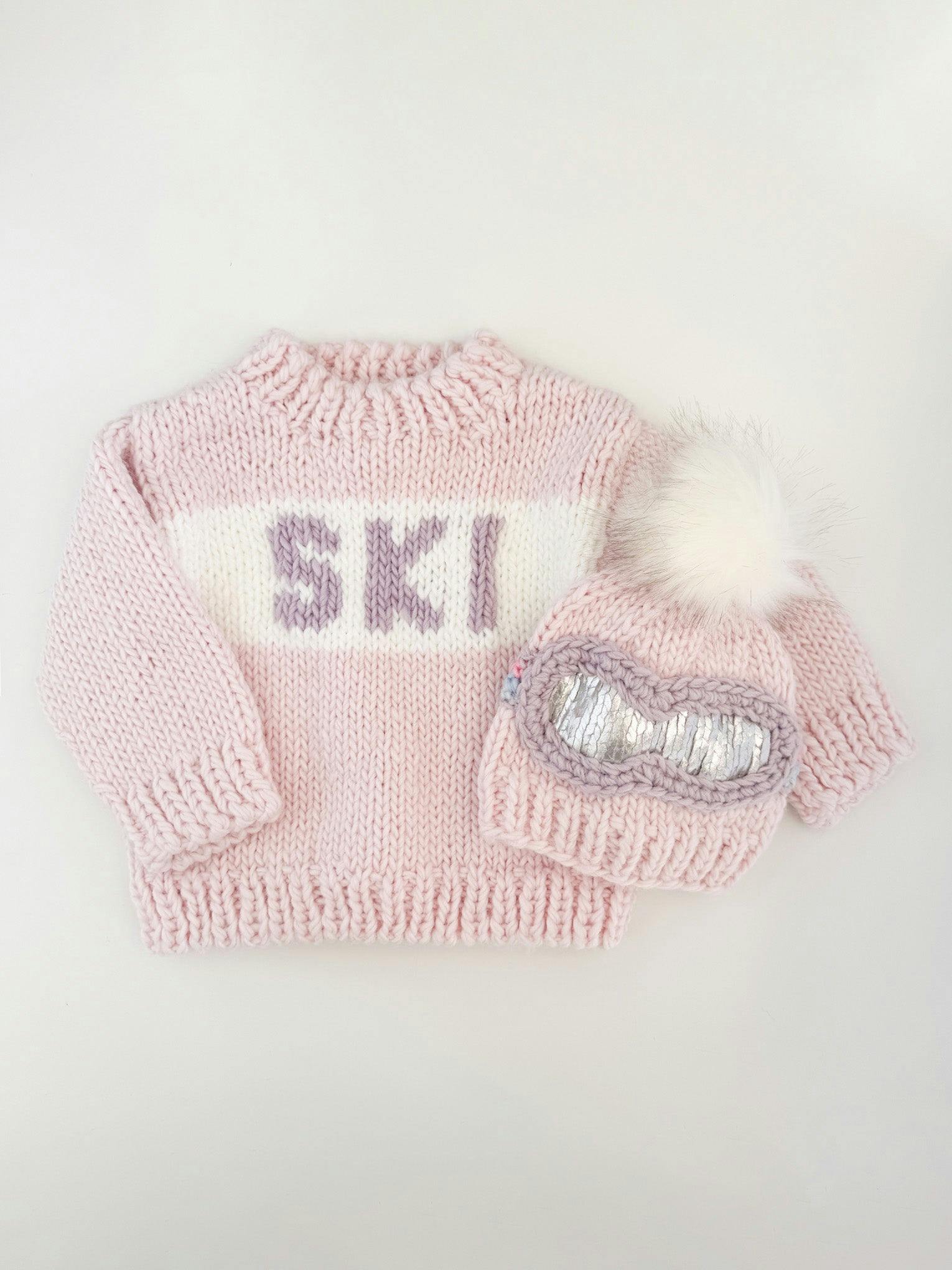 Ski Goggles Hat and Sweater Set - Baby Pink