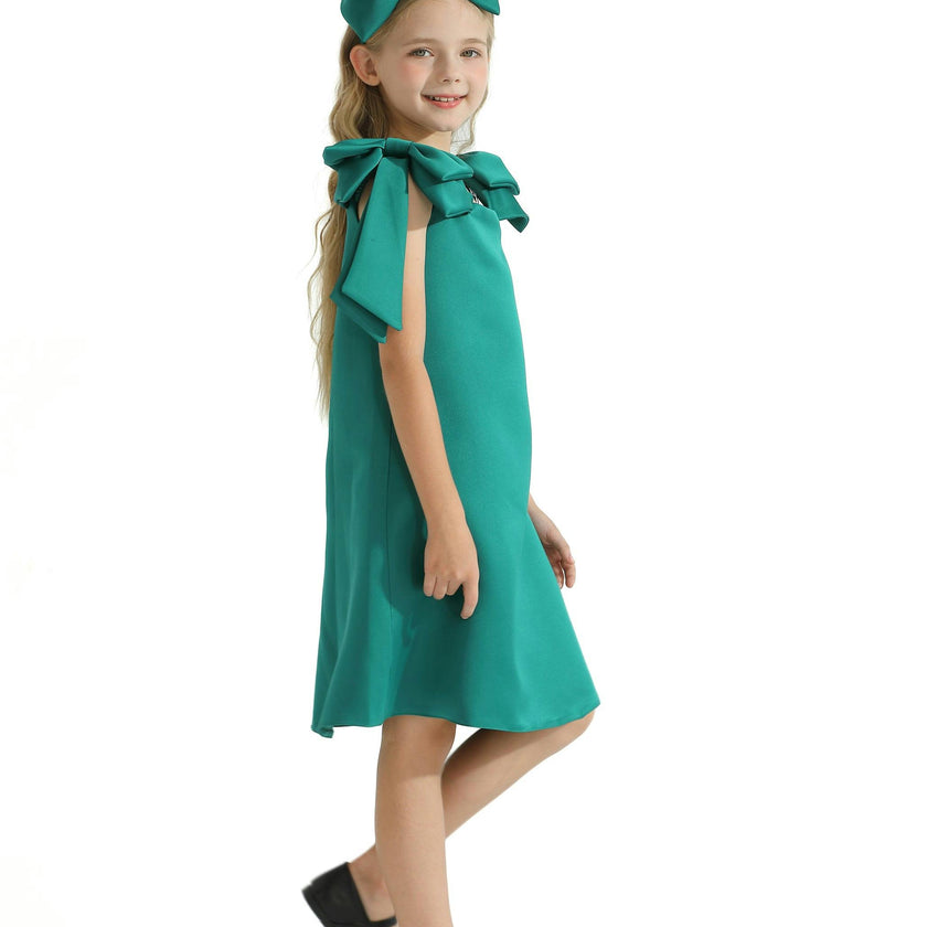 Green Luneta Off Shoulder Bow Dress