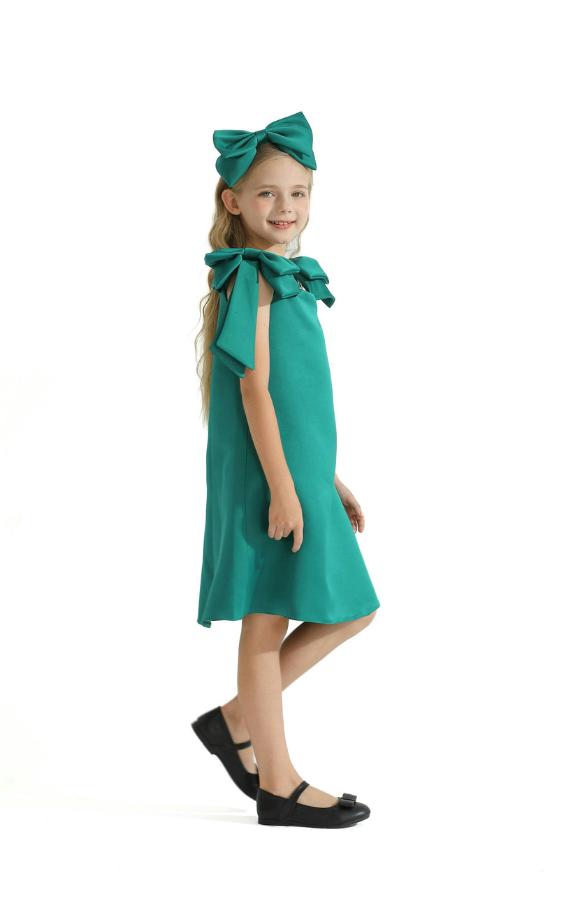 Green Luneta Off Shoulder Bow Dress