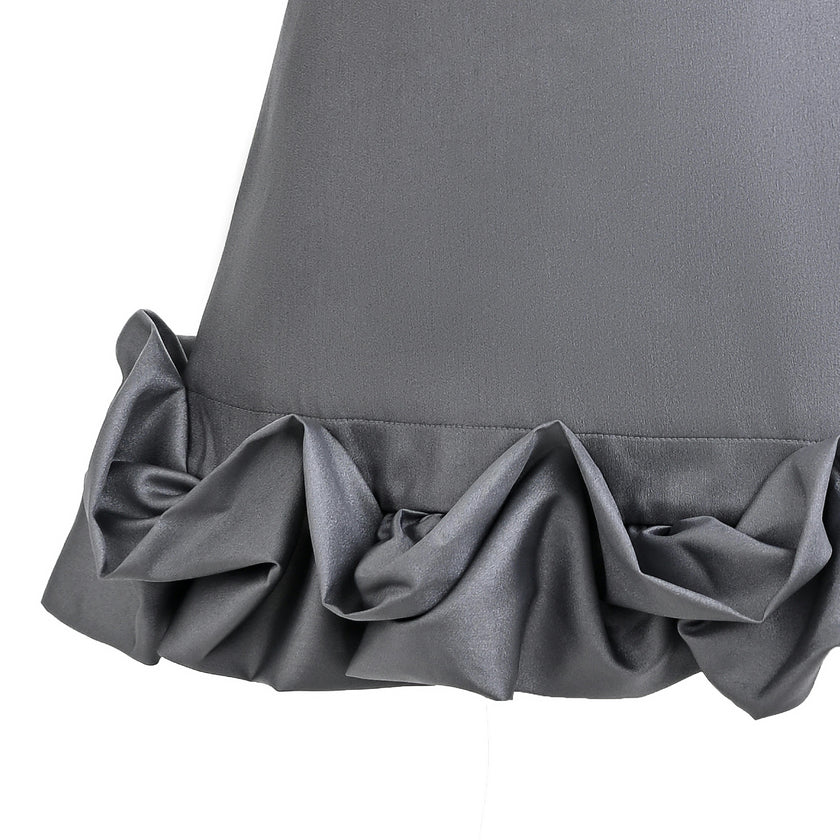 Gray Clarette Satin Ruffle-Hem Dress