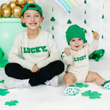 Lucky Varsity Patch St. Patrick's Day Long Sleeve Romper