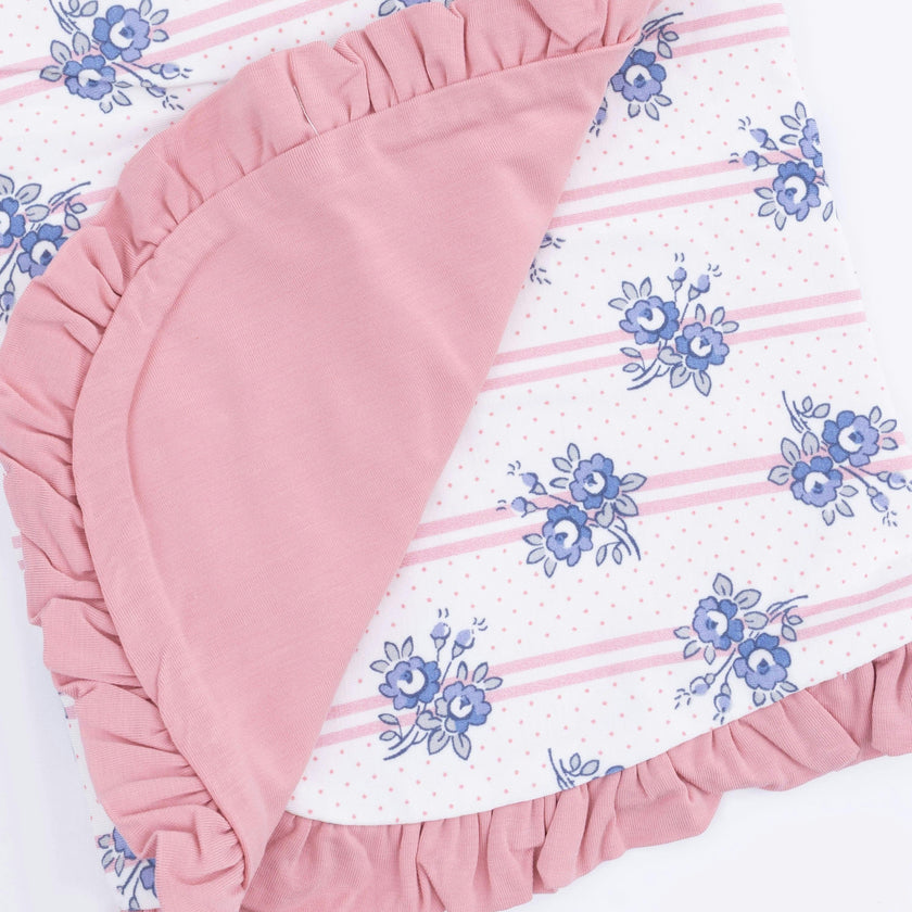 Stripe Dot Roses - Ruffle Burp Cloth
