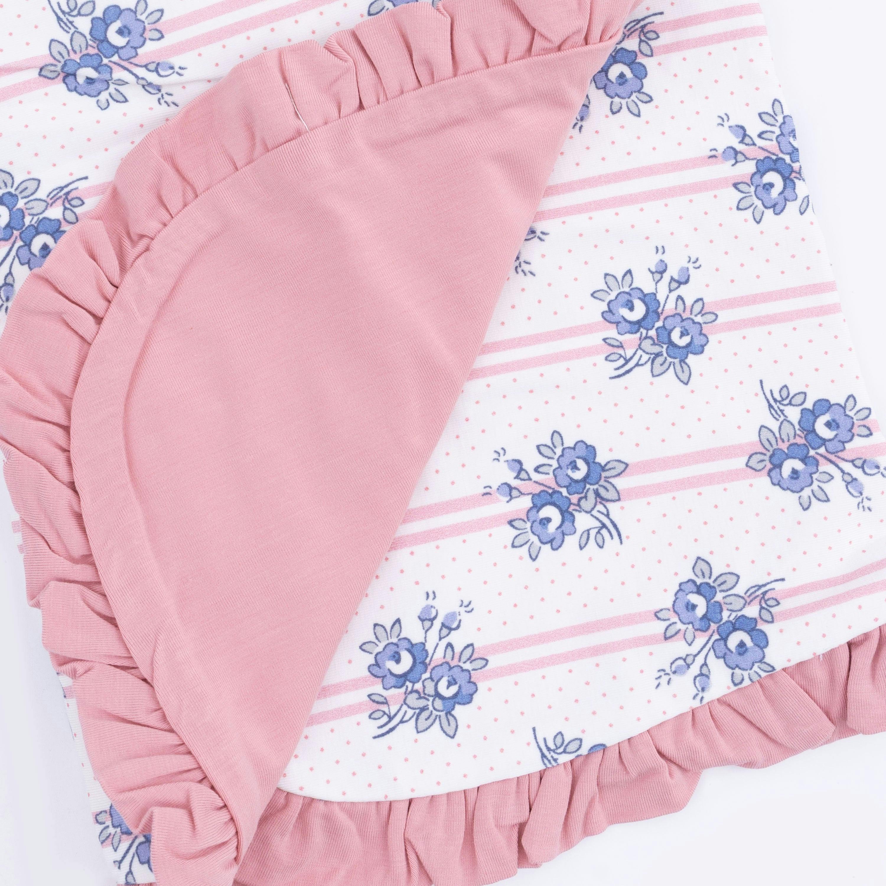 Stripe Dot Roses - Ruffle Burp Cloth