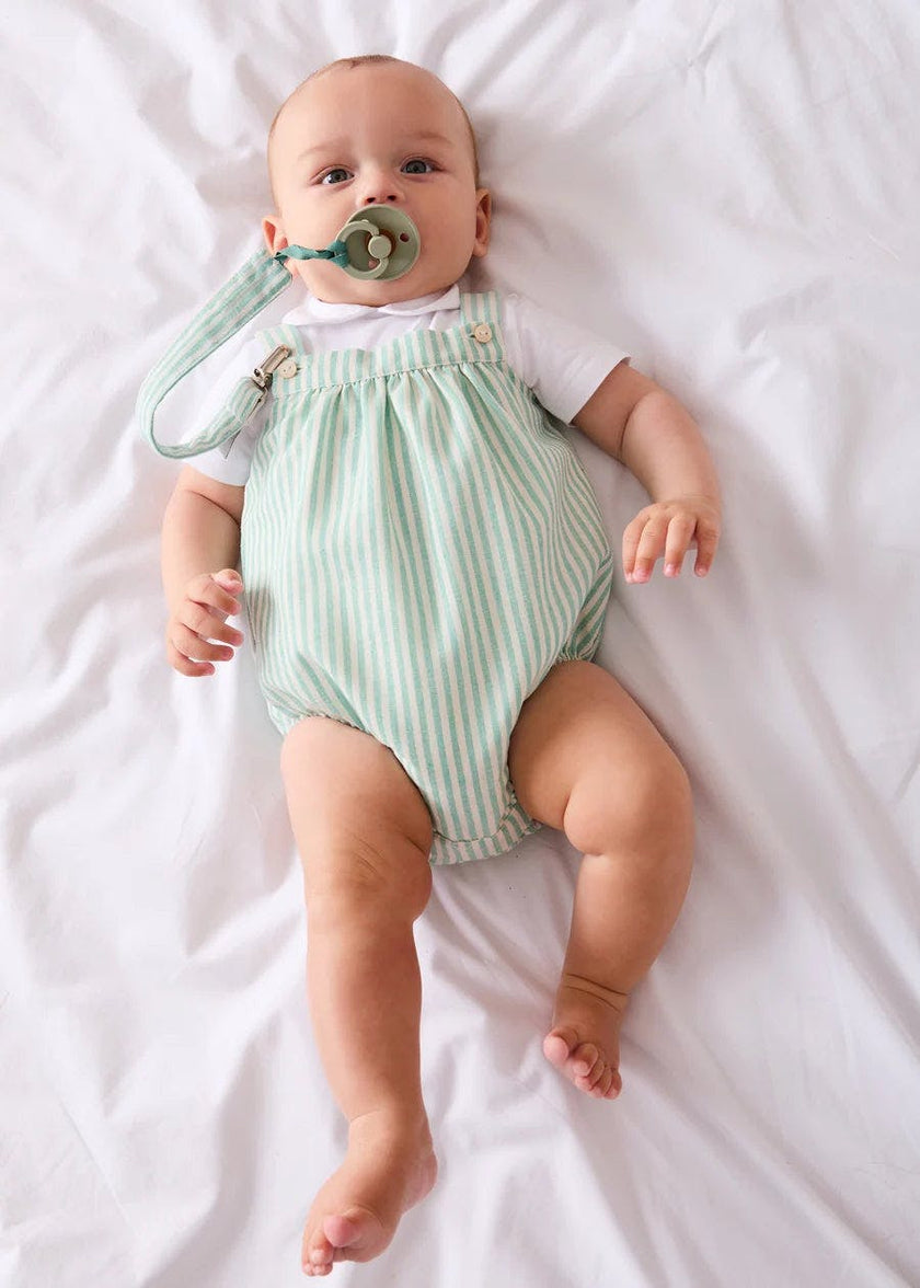 Wimbledon Stripe Button Detail Romper in Green (3mths-2yrs)