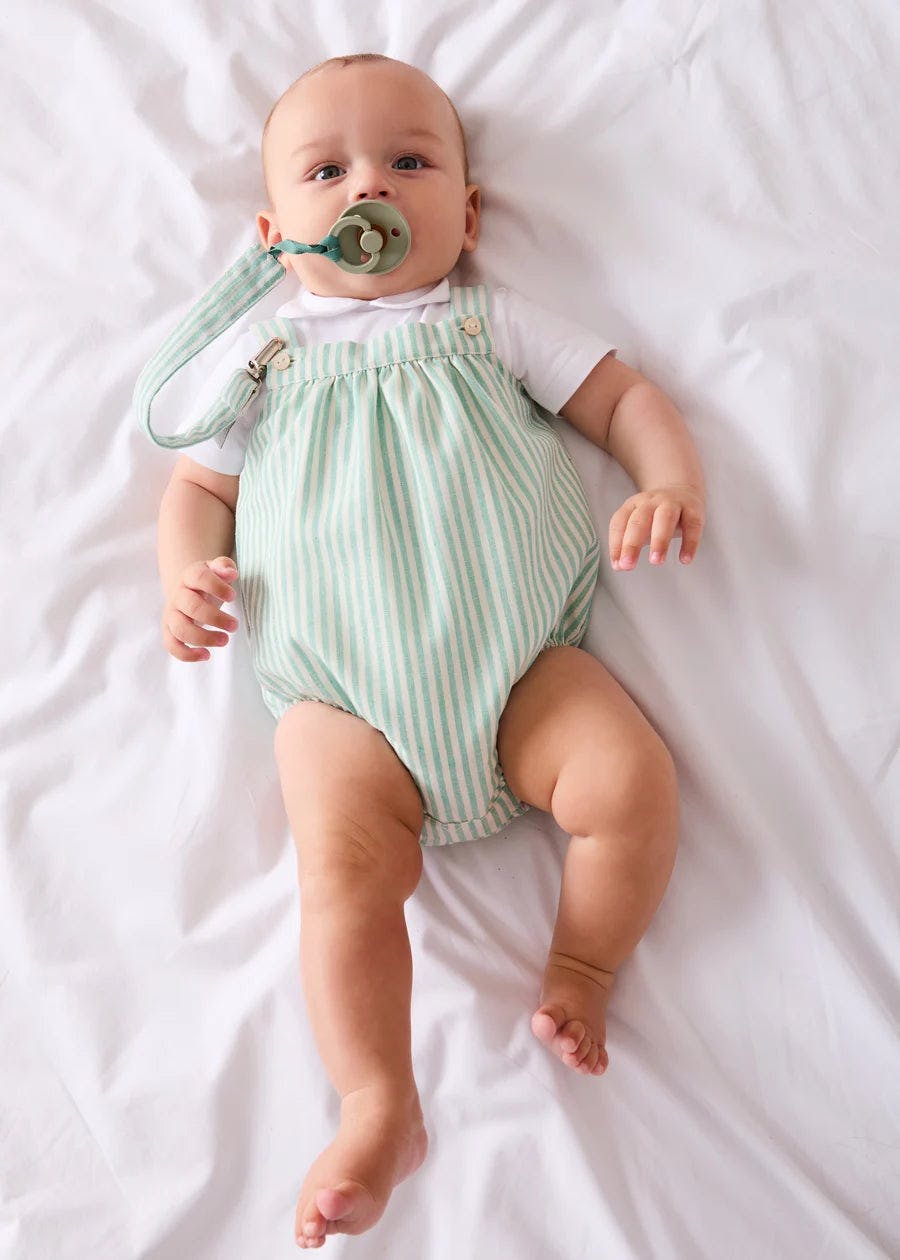 Wimbledon Stripe Button Detail Romper in Green (3mths-2yrs)
