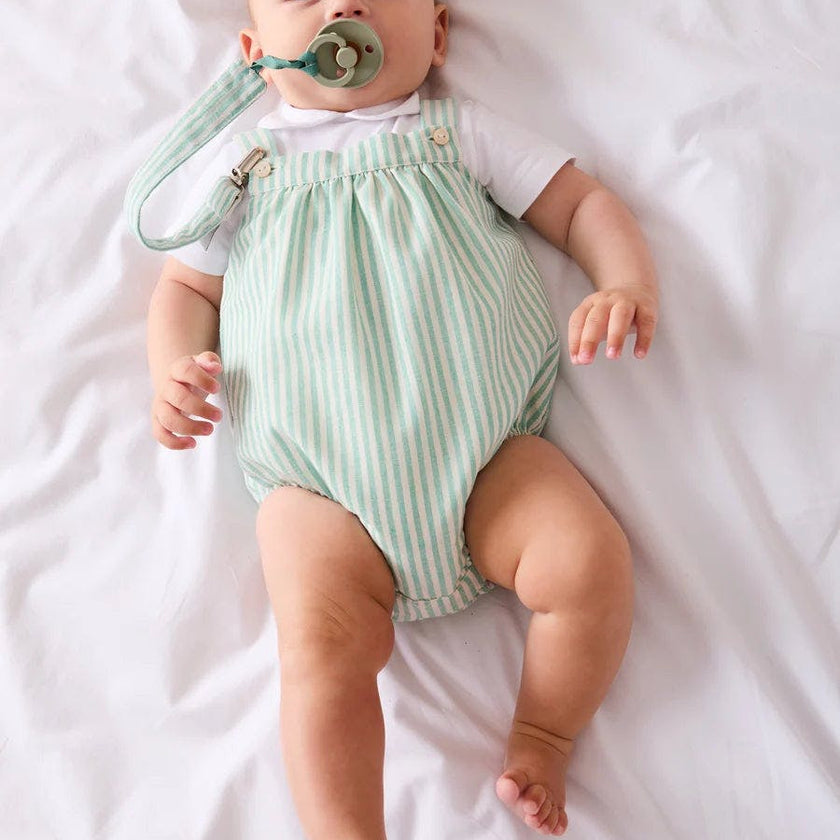 Wimbledon Stripe Button Detail Romper in Green (3mths-2yrs)
