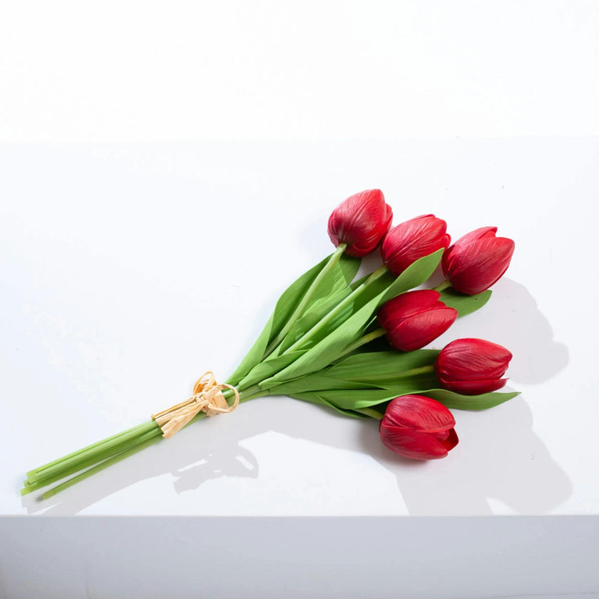 Real Touch White Tulip Faux Floral Everyday Spring Water Illusion Arrangement in Glass Teardrop Vase - Available in Multiple Colors