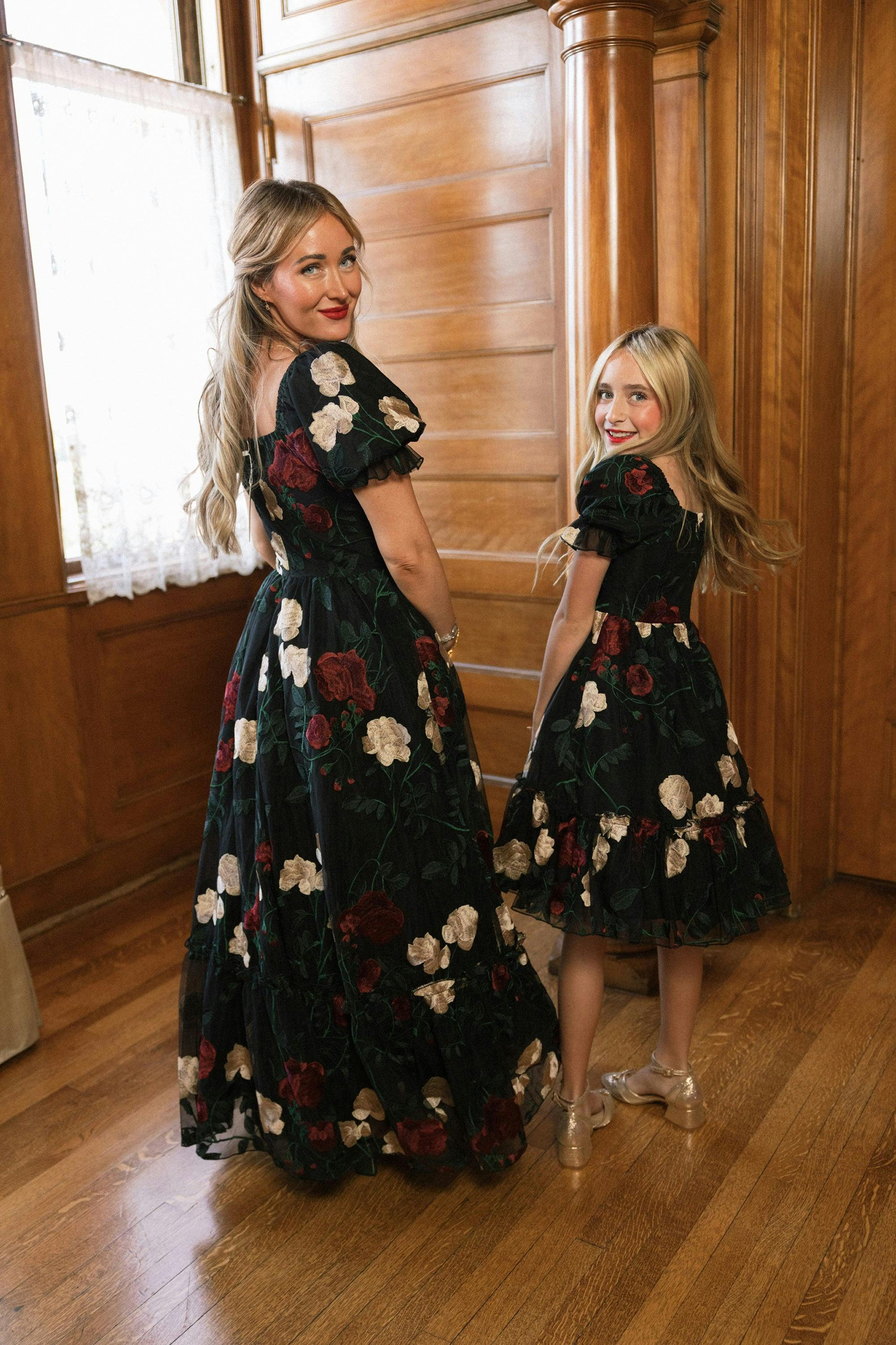 Amora Dress in Obsidian Rose Embroidery