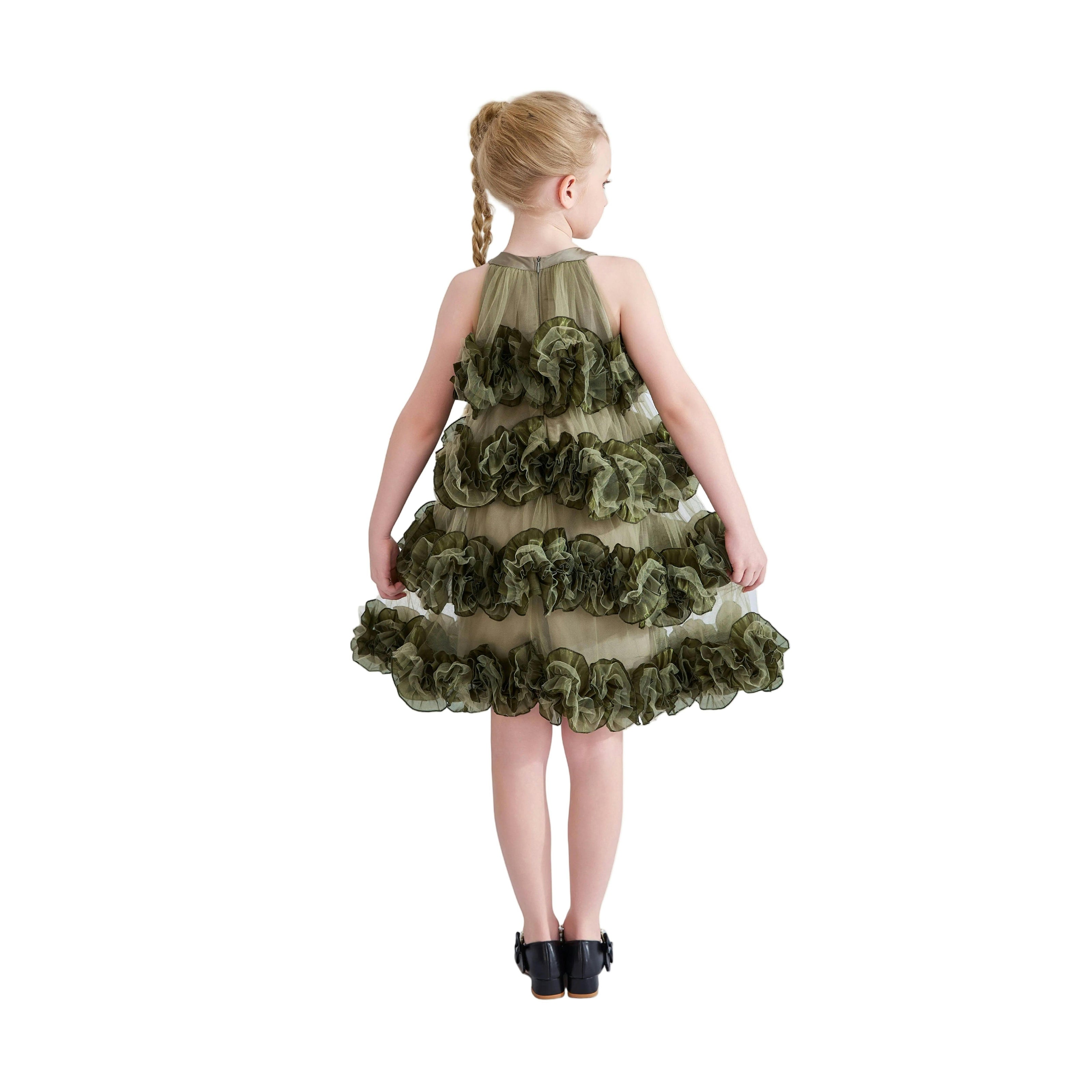 Green Elysia Tiered Ruffle Dress