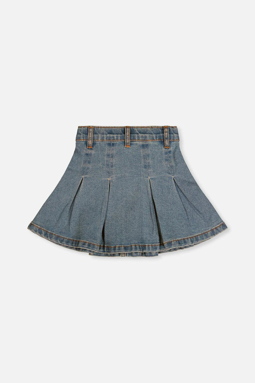 Pleated Skirt Navy Blue Denim