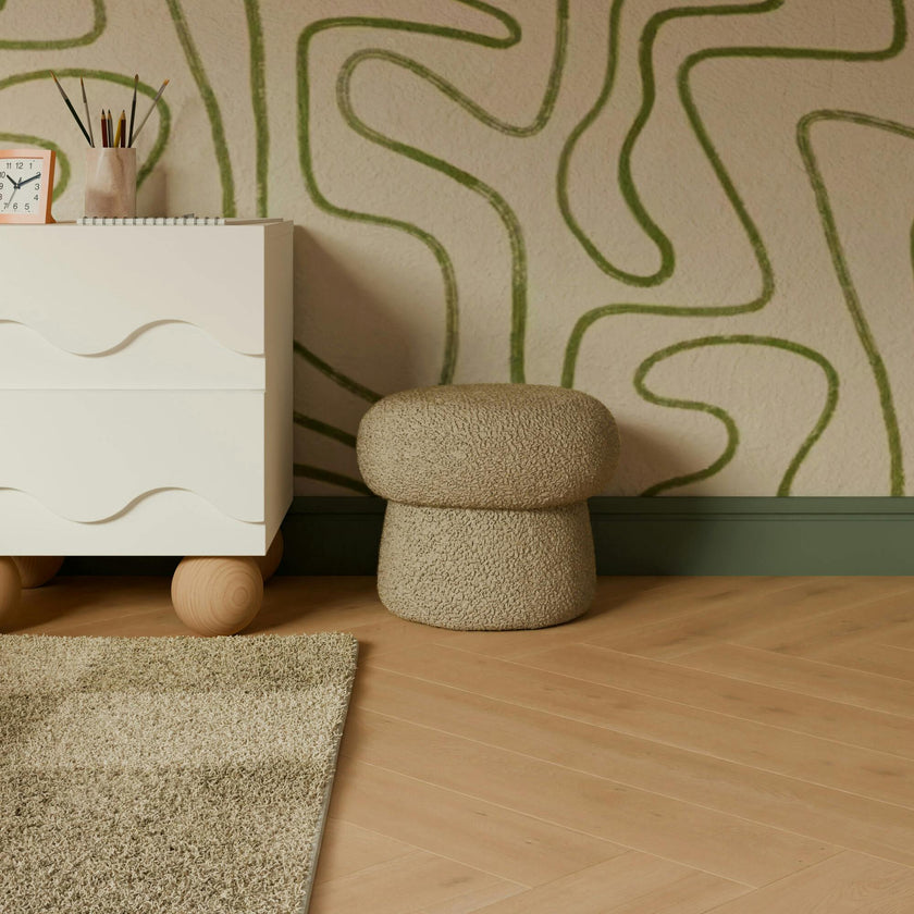 Mini Mushroom Pouf in Latte Teddy Loop