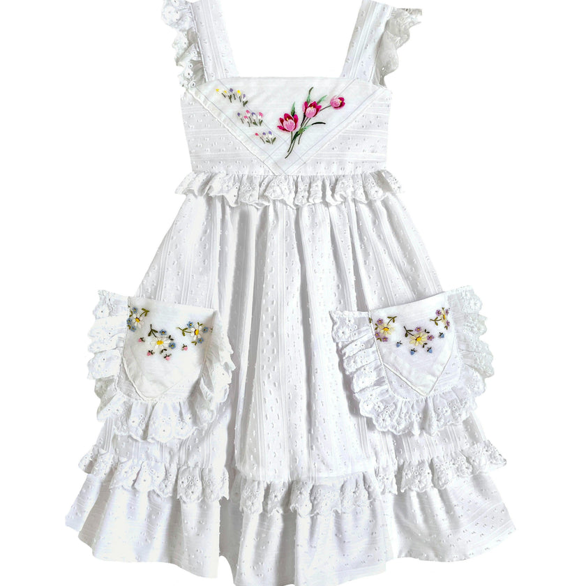 4T Heirloom Handkerchief Dress - Pink Tulips & Daisies