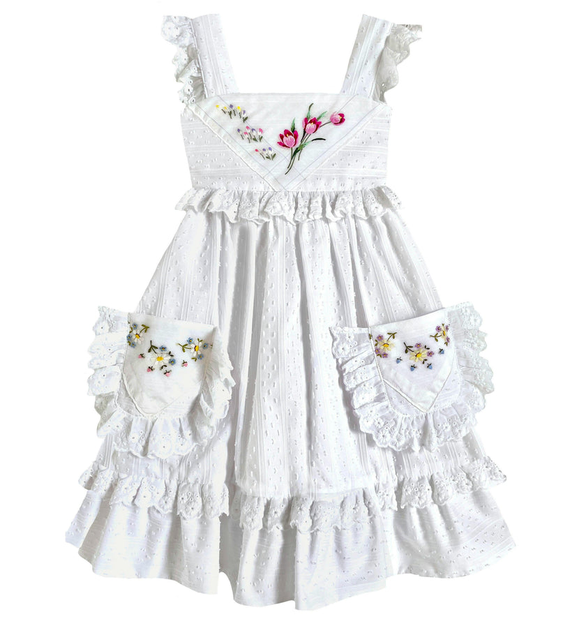 4T Heirloom Handkerchief Dress - Pink Tulips & Daisies