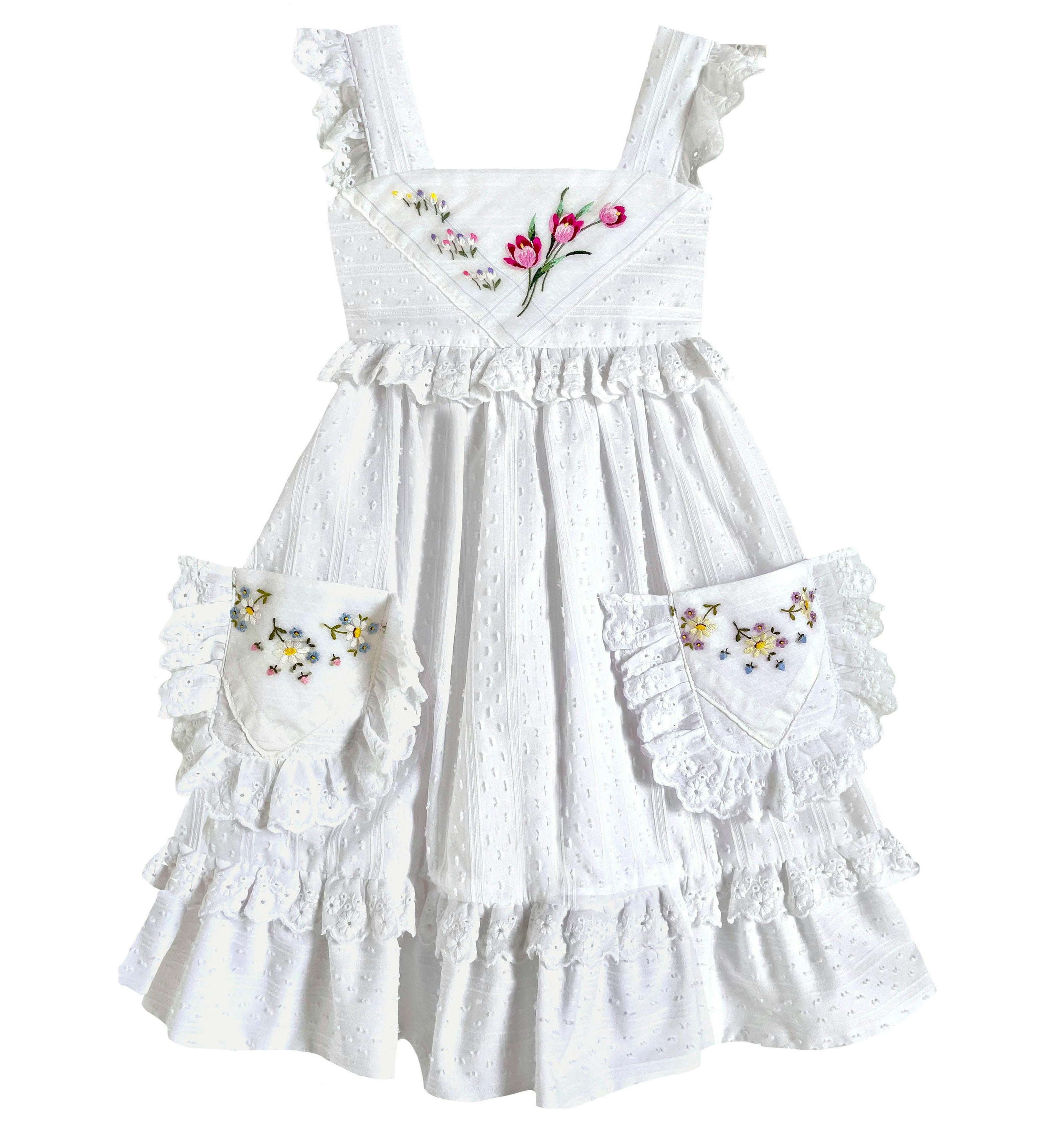 4T Heirloom Handkerchief Dress - Pink Tulips & Daisies