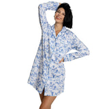 Women's Skydog Toile Blue Night Shirt - Organic Cotton Poplin