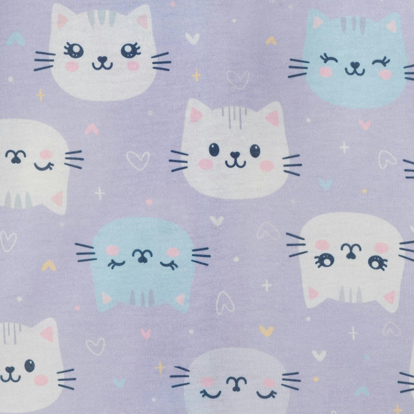 Girls Buttondown Pajama Set | Kitty Cats - Purple