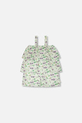 Jersey Romper With Tiers Green Printed Flowers