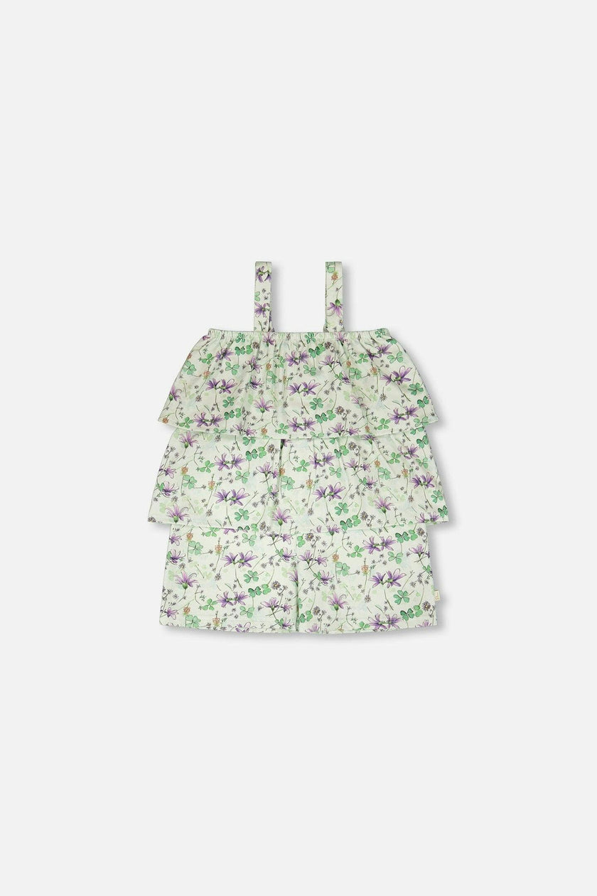 Jersey Romper With Tiers Green Printed Flowers