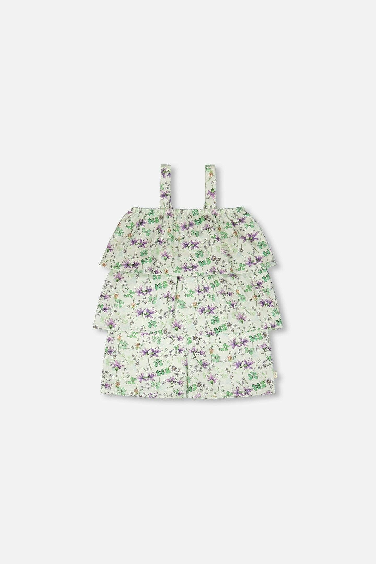 Jersey Romper With Tiers Green Printed Flowers