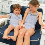 Girls Harbor Stripe Ruffle Halter One Piece