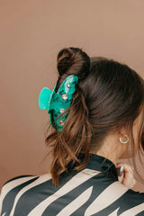 TEAL ACETATE CLAW WITH GEMS