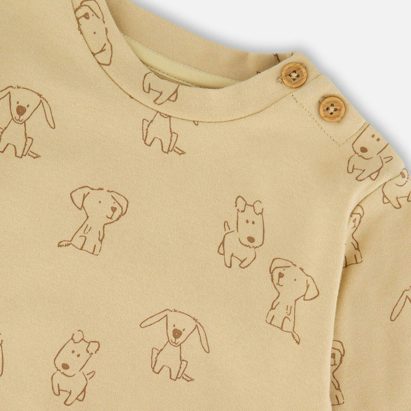 Organic Cotton Pant And Top Set Beige Printed Dogs