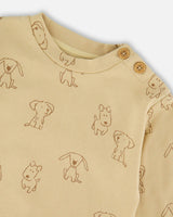 Organic Cotton Pant And Top Set Beige Printed Dogs
