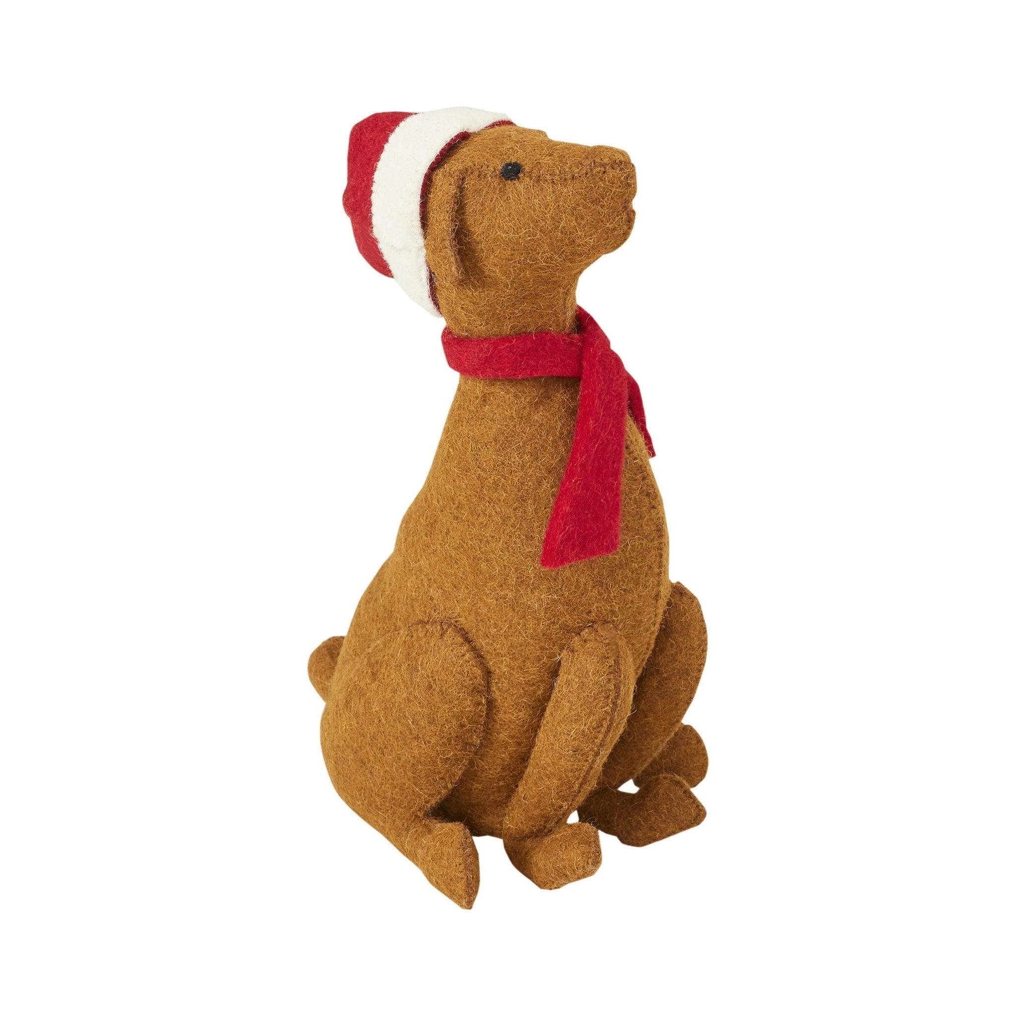 Brown Lab Santa Hat Christmas Tree Topper Hand Felted Wool