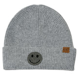Beanie with Rhinestone Happy Face Patch
