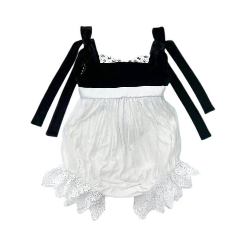 Audrey Black Velour Top and White Tulle Romper