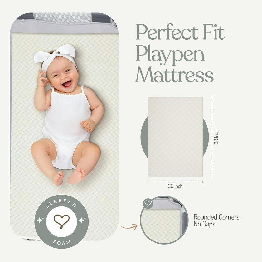Pack and Play Mattress - Waterproof Washable Removable Cover + Carry Bag