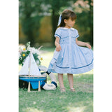 Riviera Blue Stripe Short Sleeve Smocked Dress