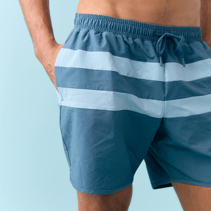men's teal and dusk blue colorblock boardie