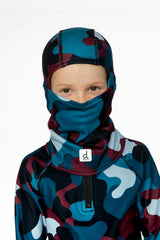 Brushed Jersey Balaclava Blue and Red Camouflage Print