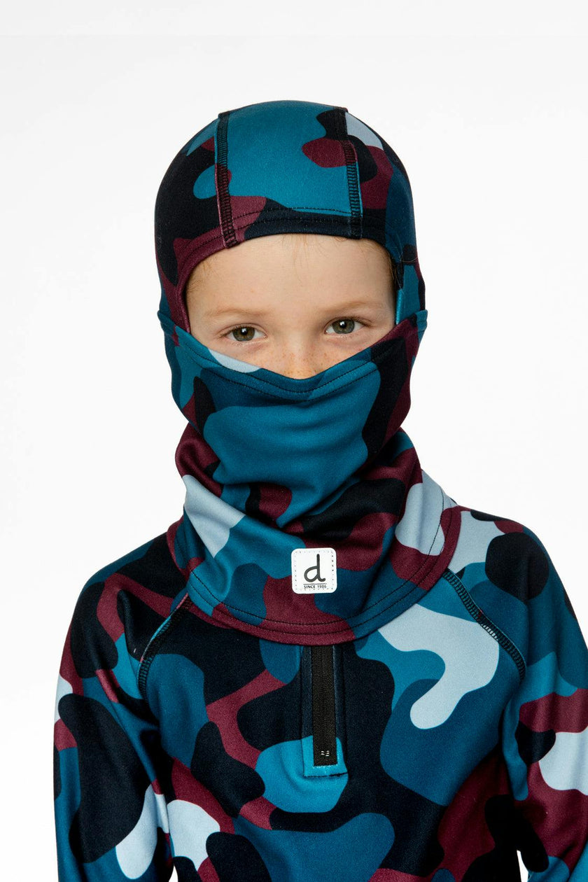 Brushed Jersey Balaclava Blue and Red Camouflage Print